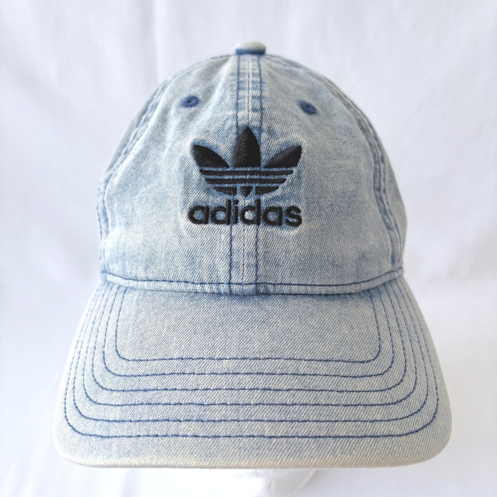 Adidas‎ Originals Blue Acid Wash Denim Trefoil Womens Dad Baseball Cap Hat